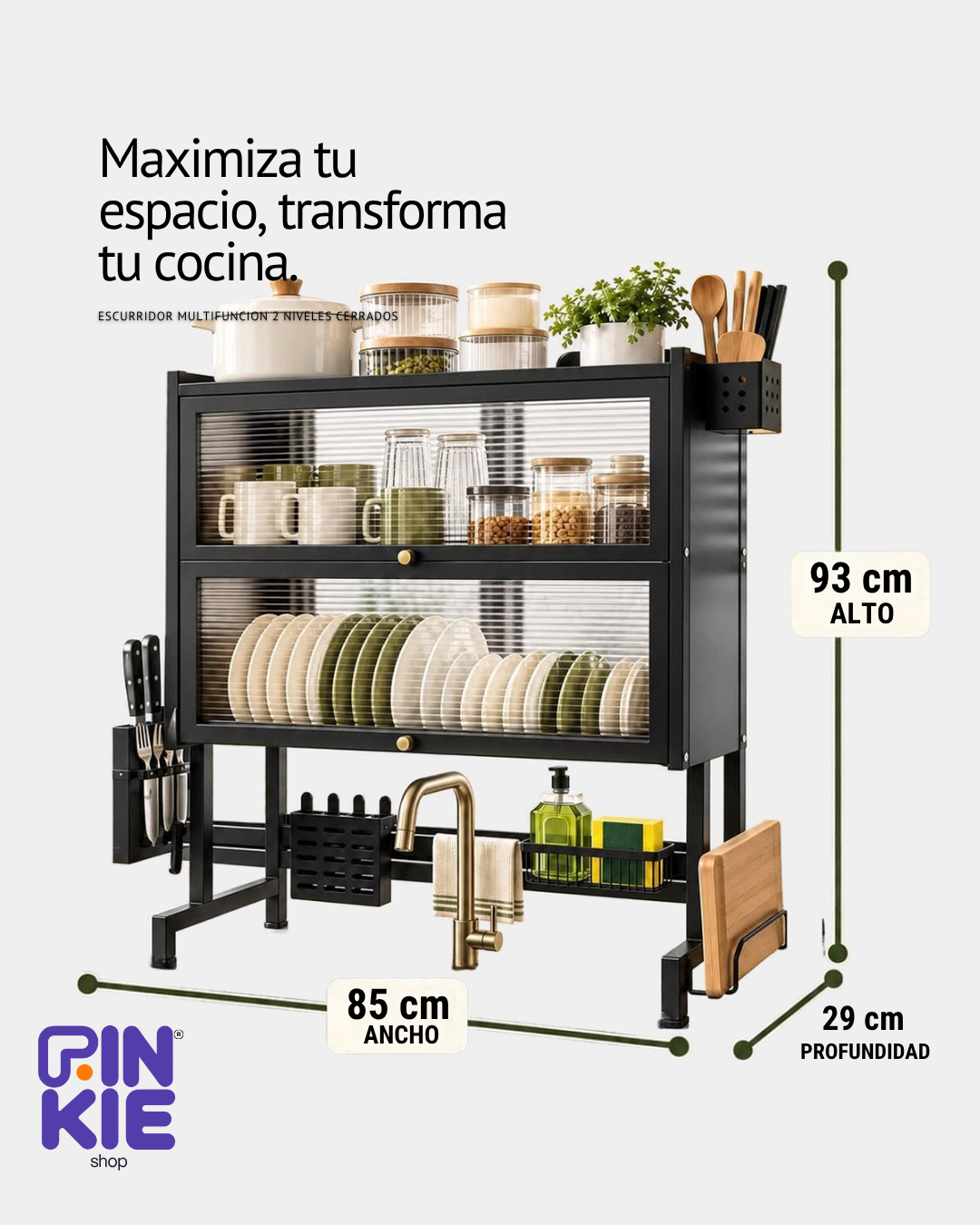 Escurridor Multifuncional de 2 Niveles con Puertas Cerradas